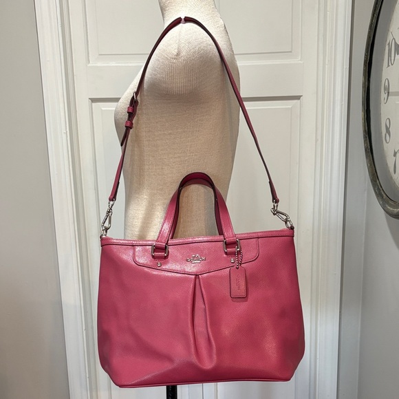Coach fuchsia pink calf skin leather two way tote - Picture 1 of 16